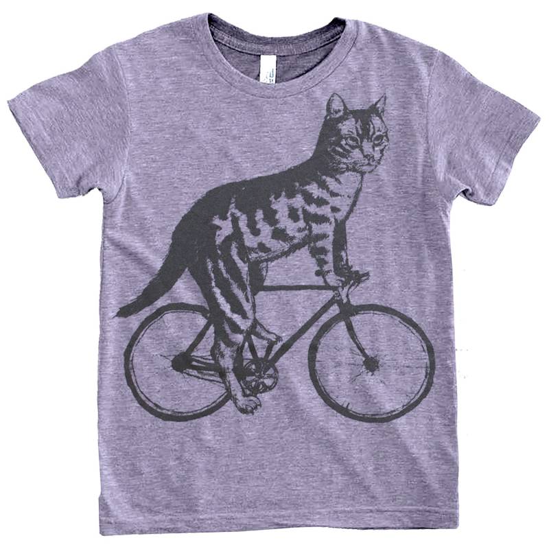 Katze Auf Einem Fahrrad - Jugend 8-10-12-Tri-Grau-T-Shirt von darkcycleclothing