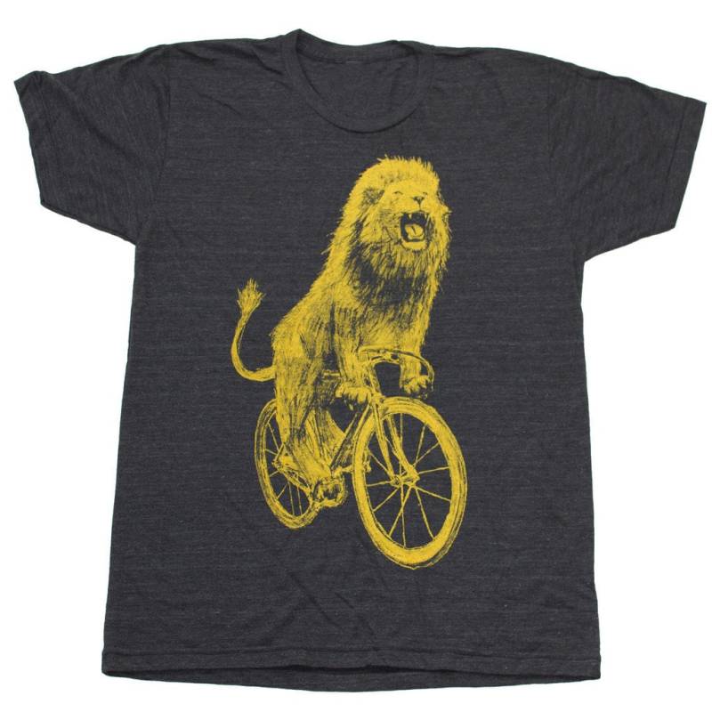 Löwe Auf Fahrrad T-Shirt Handbedrucktes Tri-Blend T-Shirt von darkcycleclothing