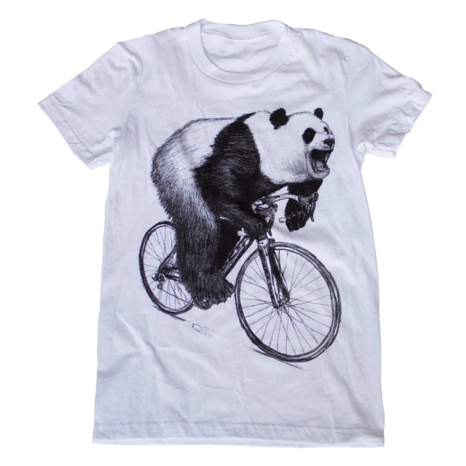 Panda Auf Fahrrad T-Shirt Handbedrucktes Tri-Blend T-Shirt von darkcycleclothing