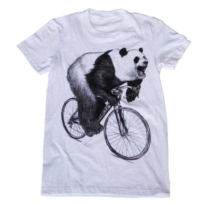 Panda Auf Fahrrad T-Shirt Handbedrucktes Tri-Blend T-Shirt von darkcycleclothing