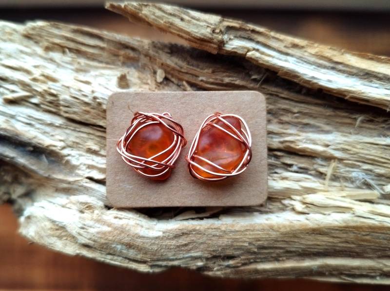 Bernstein Ohrstecker, Kupfer Ohrschmuck Mit Rohstein von dasDekowerk