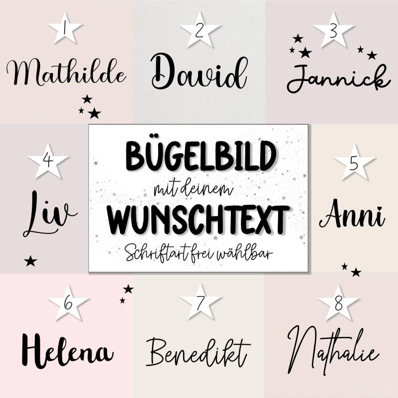 Bügelbild Name, Wunschtext, Glitzerapplikation von dasFraeuleinSchick