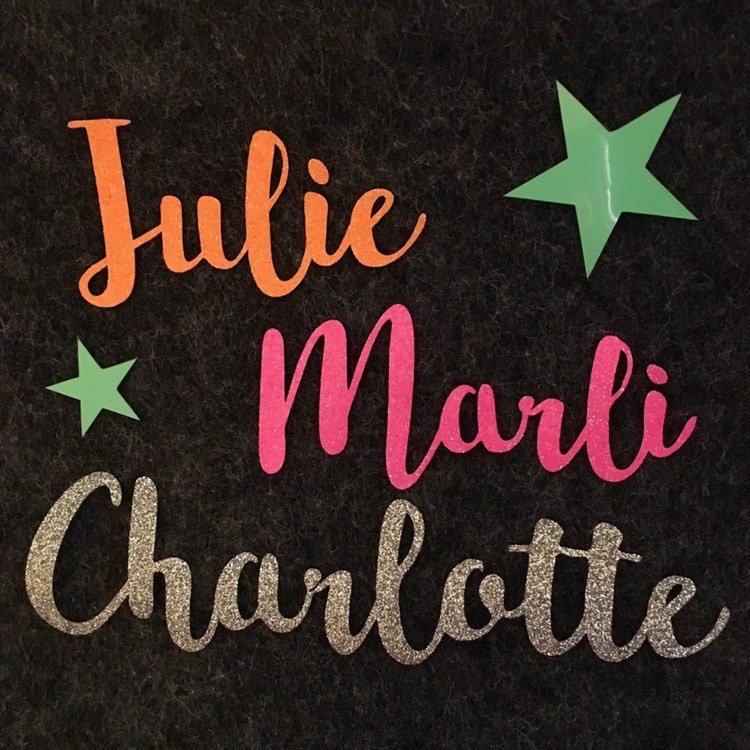 Bügelbild Name Oder Datum, Wunschtext, Glitzername von dasFraeuleinSchick