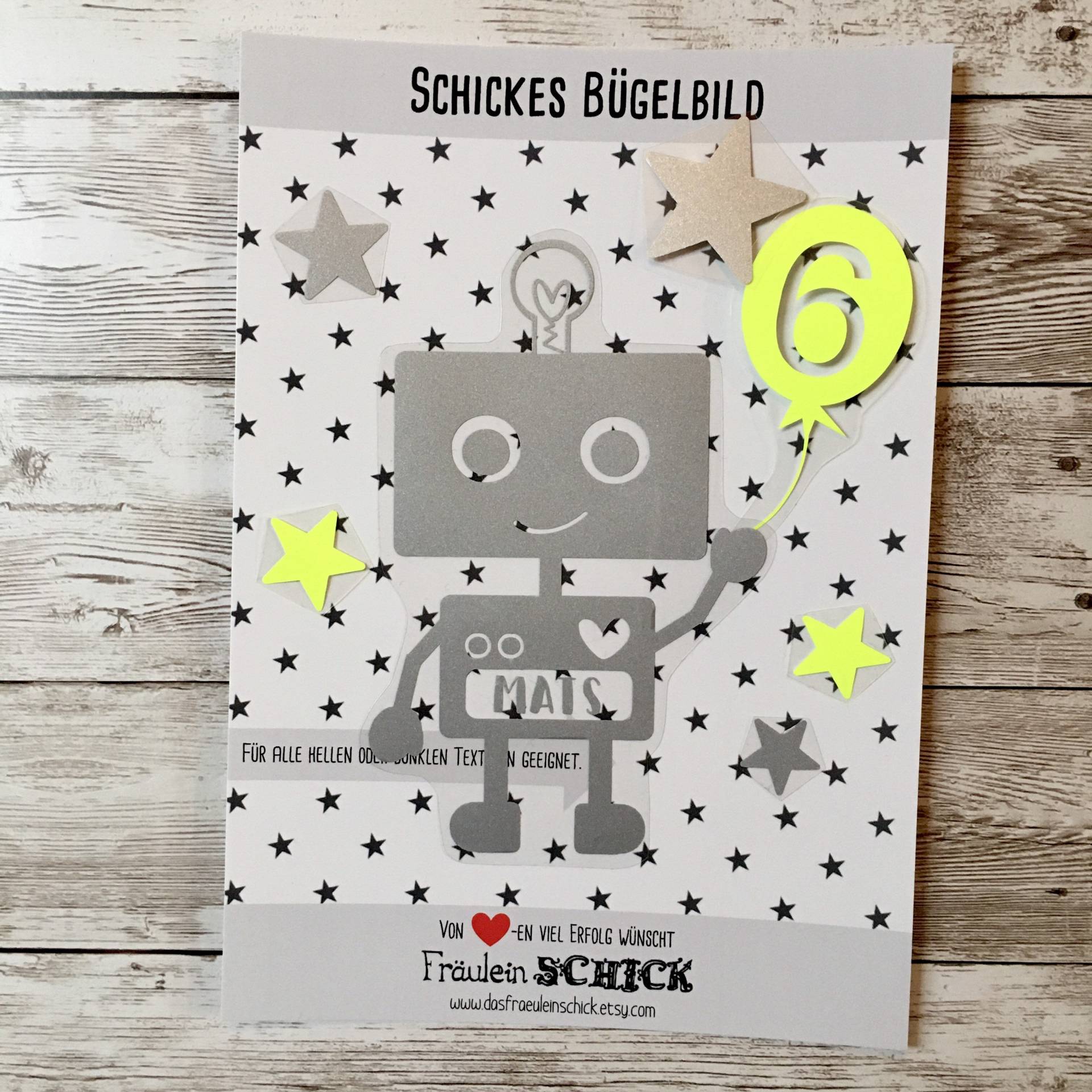 Bügelbild Roboter Klein, Einfach Aufzubügeln, Geburtstag von dasFraeuleinSchick