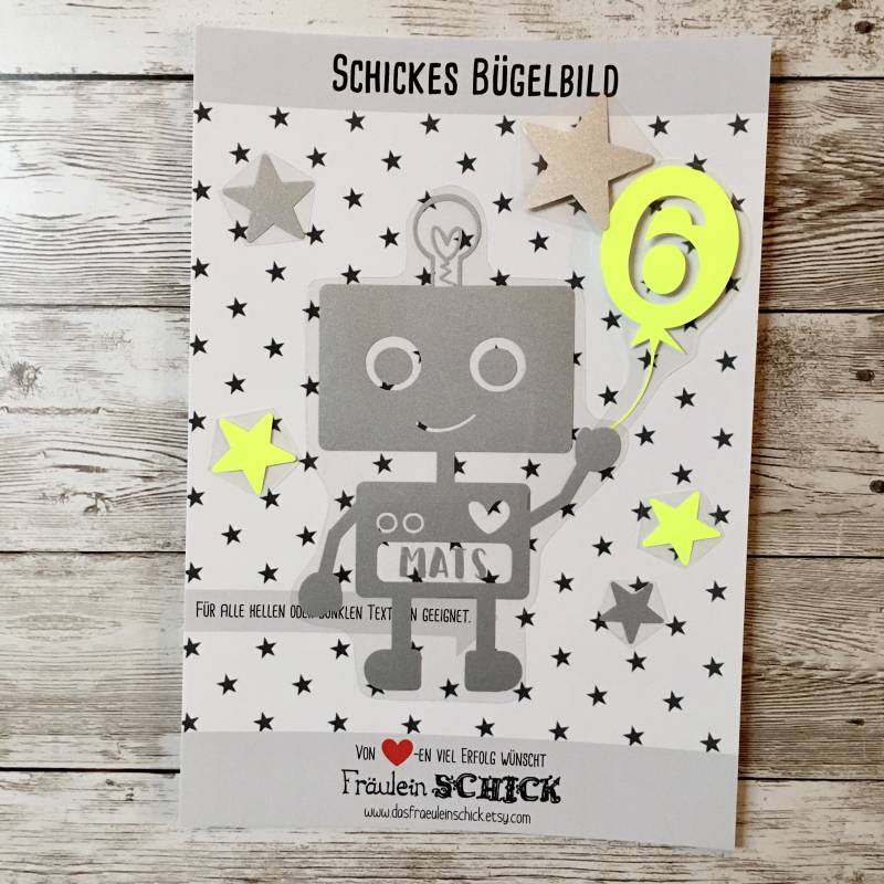 Bügelbild Roboter Xl, Geburtstag von dasFraeuleinSchick