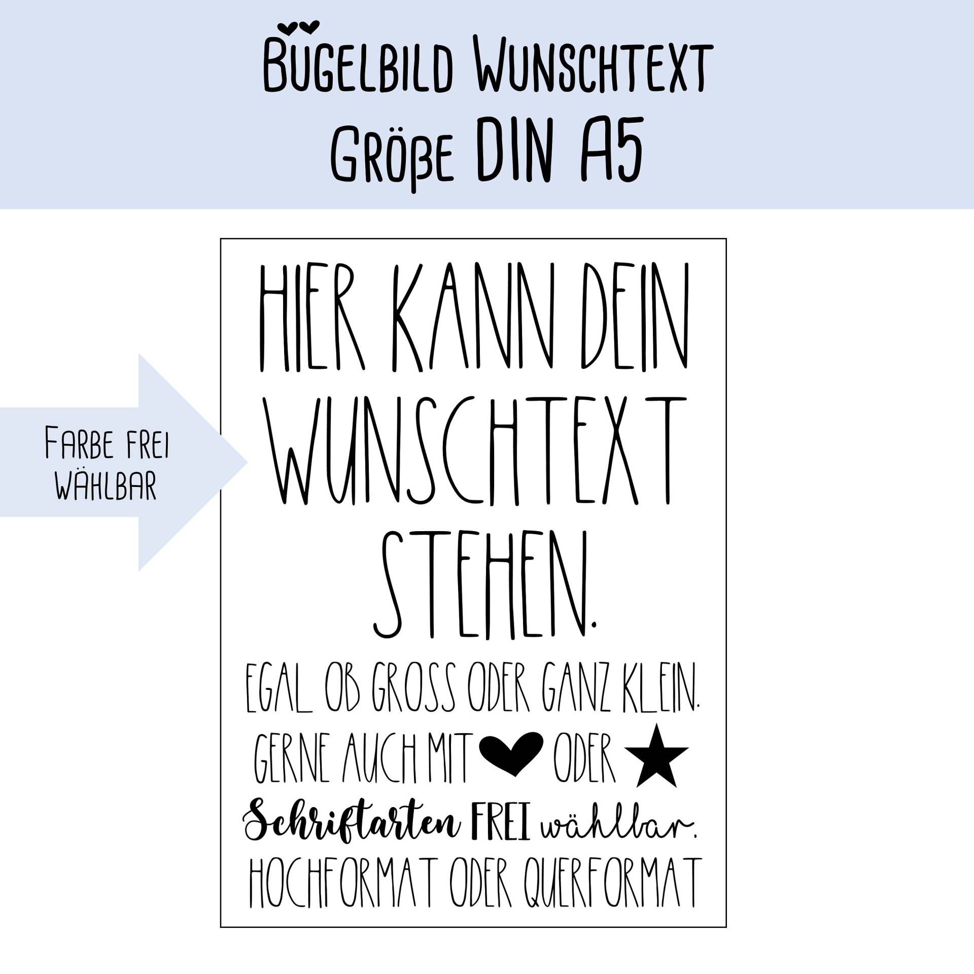 Bügelbild Wunschtext Din A5, Egal Wieviel Text, Schriftarten Frei Wählbar von dasFraeuleinSchick