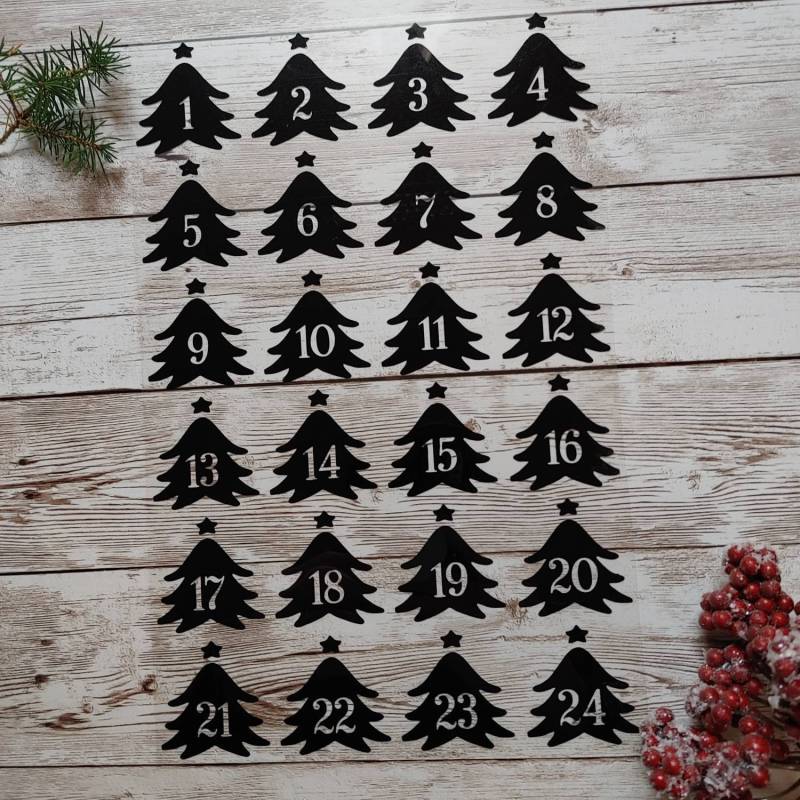 xl Zahlen Adventskalender Zum Aufbügeln, Tannenbäume, Bügelzahlen 1-24 von dasFraeuleinSchick