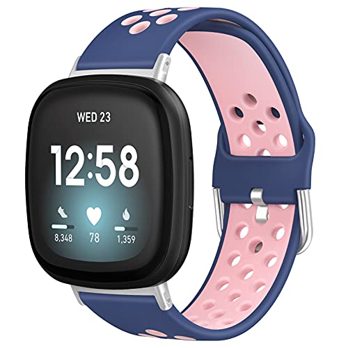 Dasbulk Kompatibel mit Fitbit Versa 3/Versa 4/Fitbit Sense/Sense 2 Armband, Weich Silikon Sport Ersatz Armbänder für Damen Herren, Blau Rosa, Groß von dasbulk