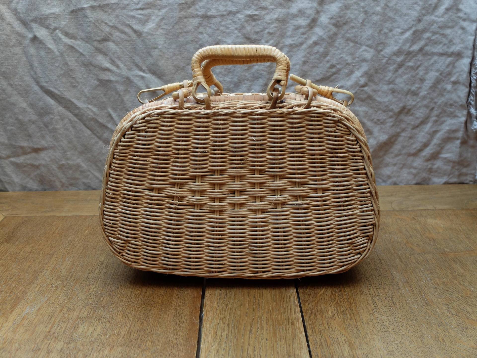 Vintage Picknick Rattan Korb Koffer 70Er 80Er Klein von dasfleissigeFaultier