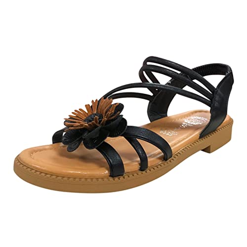 Bohemian Style Damen Sandalen Frühling Sommer Flache Blumen Lässige Strandschuhe Bohemian Plateau Flats Vintage Sandalen Sommer Strandschuhe von dasg