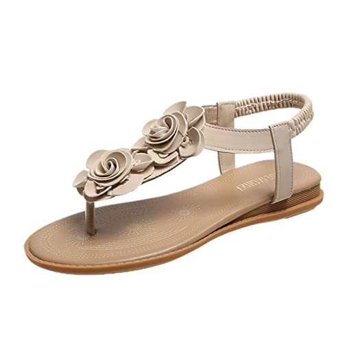 Damen Flache SandalenSommermode Damen Freizeitschuhe Atmungsaktive Flache Blumen Outdoor Freizeit Römische Sandalen Offene Zehen Flip Flop SandalenKomfort Strandsandalen von dasg