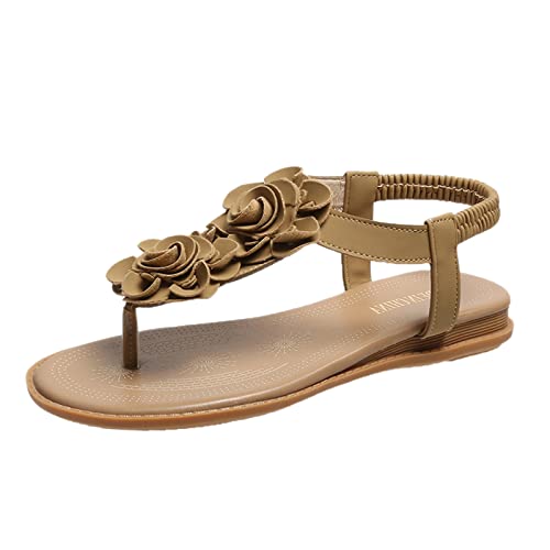 Damen Flache SandalenSommermode Damen Freizeitschuhe Atmungsaktive Flache Blumen Outdoor Freizeit Römische Sandalen Offene Zehen Flip Flop SandalenKomfort Strandsandalen von dasg