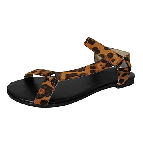 Damen Leopard Print Suede HookLoop Flat Casual Plus Size Sandalen Damen Atmungsaktive Freizeitschuhe rutschfeste rutschfeste Sommerschuhe von dasg