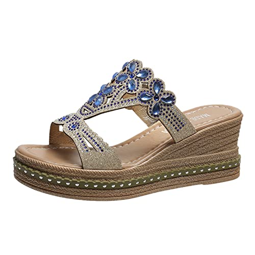 Damen Sandalen Sommer Elegant Glitzer Damenmode mit Keilen und offenem Zehenknoten, Strandschuhe, römische Hausschuhe, Sandalen, Plateausandalen, Schnürsandalen von dasg