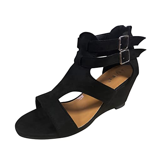 Damen Sandalen mit Absatz Damen Sommer Schnallenriemen Einfarbig Bequeme Schuhe Strand Open Toe Atmungsaktive Sandalen Keilsandalen Damen Strandschuhe Bequem Elegant Schwarz von dasg