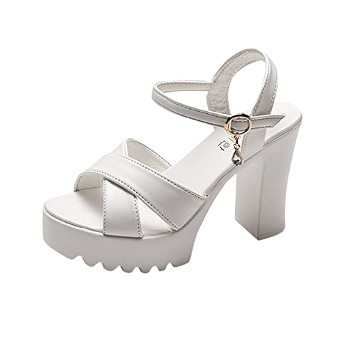 Frauen Leder Cross Strap Fischmaul Dicke Sohle High Heel Schnalle Sandalen Plattform Fischmaul High Heel Lässige Sandalen von dasg