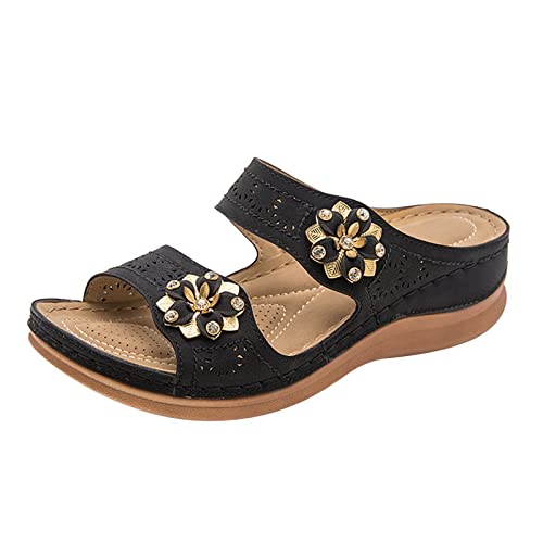 Frauen Sommer Blumen Bequeme Keilschuhe Strand Peep Toe Atmungsaktive Sandalen Böhmische Plattform High Heels Retro Plateauschuhe Sommer Strandschuhe von dasg