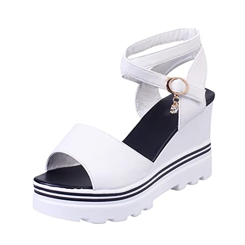 Frauen einfarbige Schnalle Plateau Keil Komfort Freizeit Sandalen Sommer Plateau Keil Sandalen High Heels von dasg