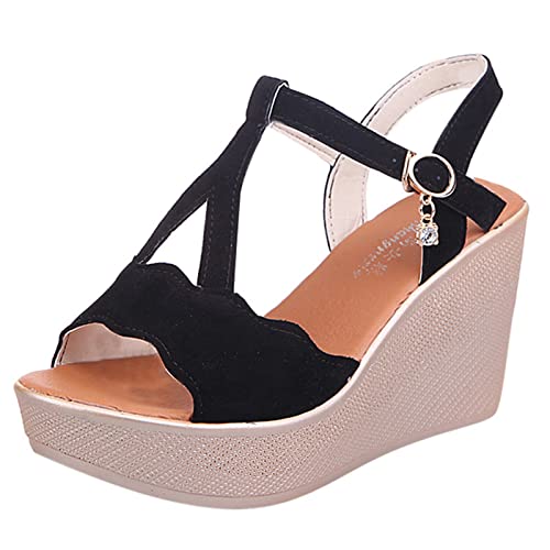 Mode Frühling Sommer Damen Sandalen Strass Peep Toe Plateau Keil High Heels Leichte und Bequeme Sommer Keilsandalen Plateau Damen Sandalen von dasg