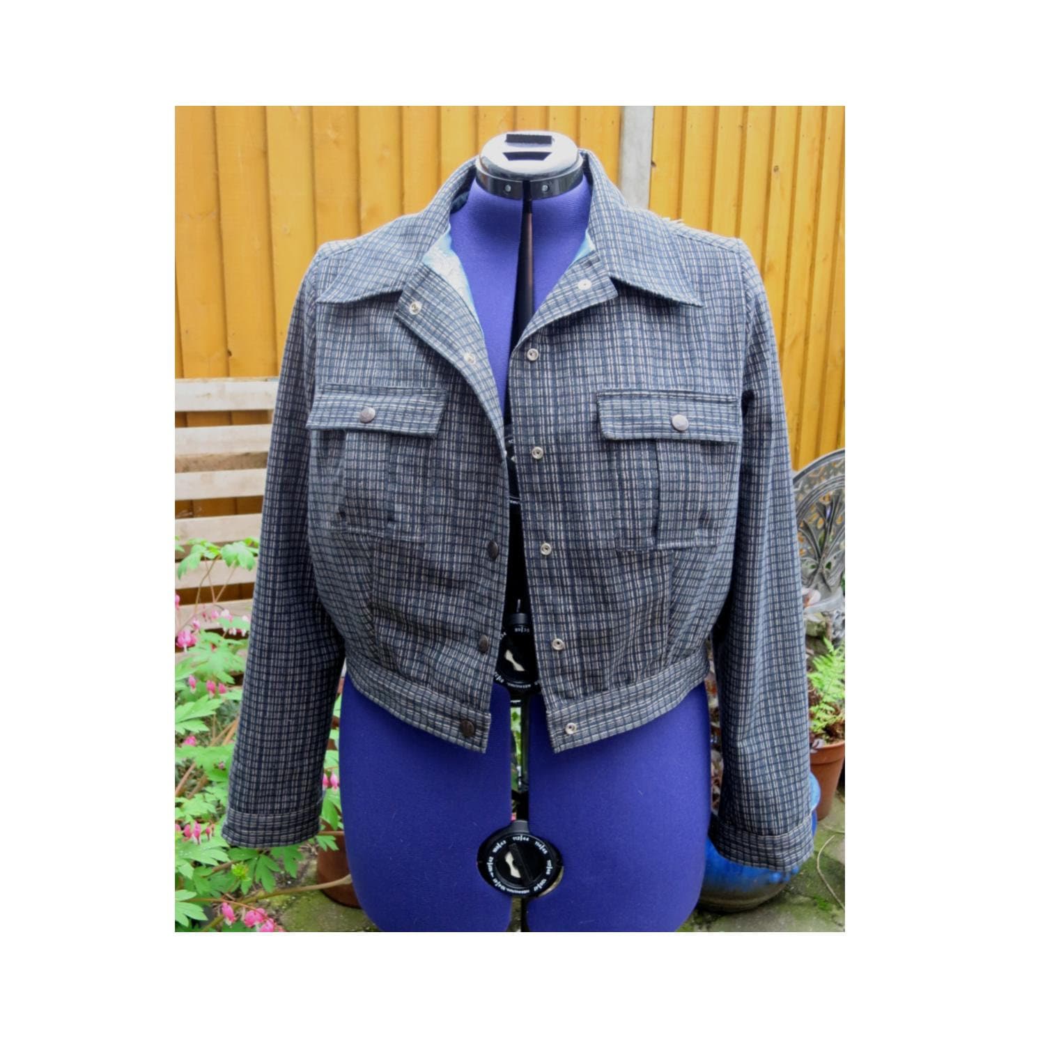 Blouson Jacke 40Er 50Er Jahre Stil Ww2 in Schwarz Karo Moleskin Mit Blauen Paisley Seidiges Futter Uk Verkäufer Blouson Jacke 40Er 50Er Jahre Stil Ww2 in Schwarz Karo Moleskin Mit Blauen Paisley Seidiges Futter Uk Verkäufer von dashAclothing