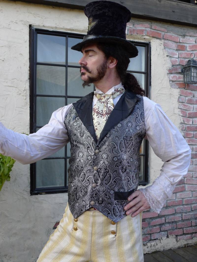 Schwarze Und Silber Paisley Seide Brokat Steampunk Viktorianisch Reversierte Herren Weste von dashandbag