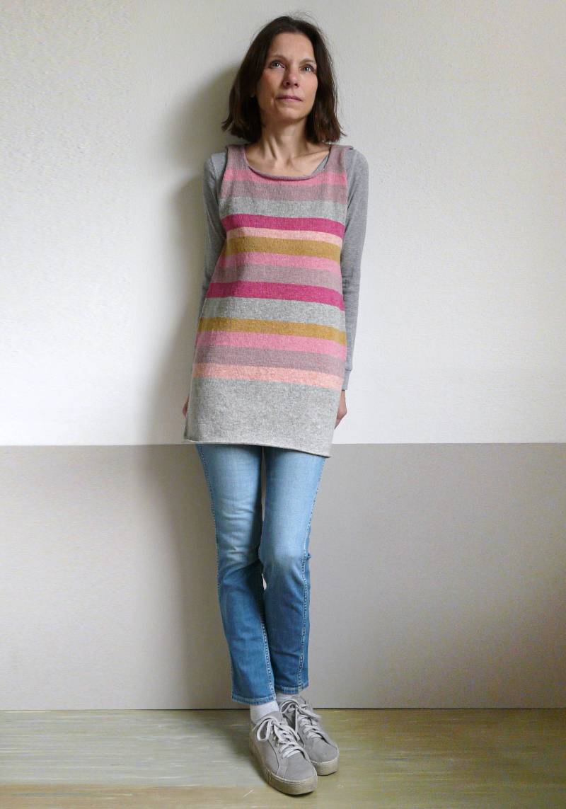 stricken Gestreifte Tunika Weste Kleid Pink Grau Wolle Auf Bestellung Gefertigt von dashazim