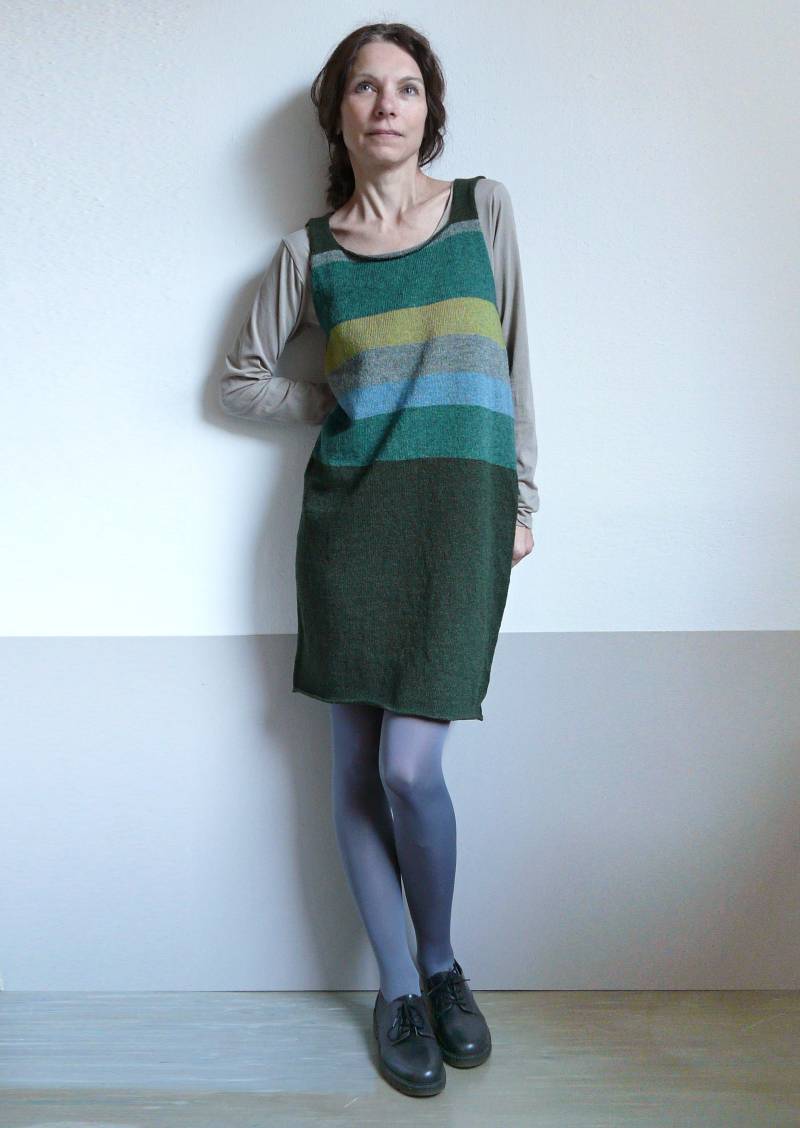 strick Gestreiftes Grünes Ärmelloses Kleid, Farbblock-Kleidweste von dashazim