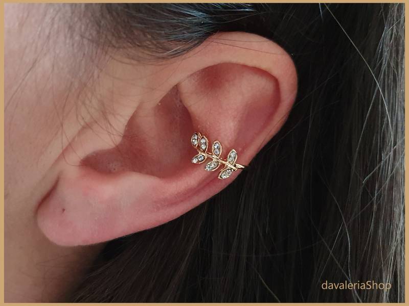 Goldene Ear Cuff Blätterranke - Glitzer Ohrklemme Für Damen Naturinspirierter Ohrschmuck von davaleriaShop