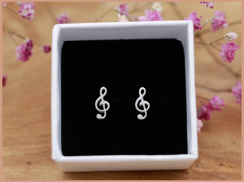 Ohrstecker Musik Note Notenschlüssel Silber von davaleriaShop