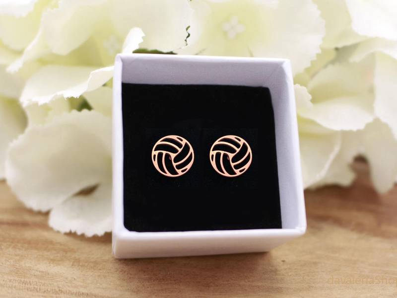 Rosegoldfarbene Edelstahl Ohrstecker Volleyball Sport Wm Em von davaleriaShop