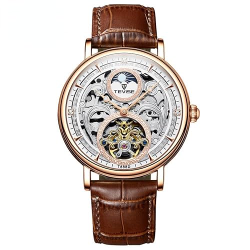 DAXIAOYU Automatische mechanische Herren-Armbanduhr, hohl, wasserdicht, Business-Stil, Mode-Stil, Edelstahl, Braun, Luxuriös von daxiaoyu