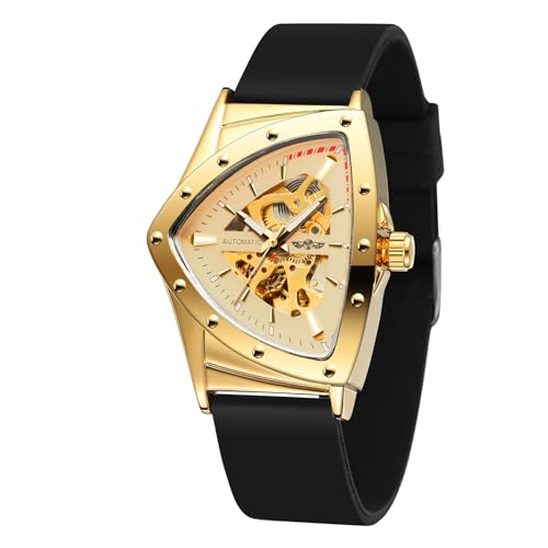 DAXIAOYU Dreieck Skelett Automatikuhr für Herren Gold Sport Mechanische Uhren Luxus Gummiband Leuchtend, Gold, Luxuriös DAXIAOYU Dreieck Skelett Automatikuhr für Herren Gold Sport Mechanische Uhren Luxus Gummiband Leuchtend, Gold, Luxuriös von daxiaoyu