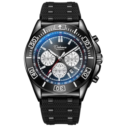 DAXIAOYU Herren Business Automatische Mechanische Uhr Multifunktions Timer 6-poliges Zifferblatt Kalender Display Uhren Edelstahl Leuchtende Armbanduhr, TPU-Armband, schwarz, Business von daxiaoyu