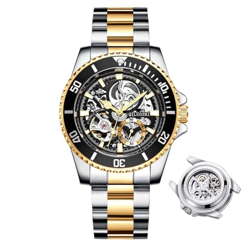 DAXIAOYU Herrenuhr Vollautomatische Mechanische Uhr Hohl Mode Wasserdicht Student Male Watch Water Ghost Series Tourbillon Uhr, Goldfarben / Schwarz, Luxuriös von daxiaoyu