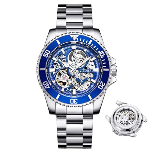 DAXIAOYU Herrenuhr Vollautomatische Mechanische Uhr Hohl Mode Wasserdicht Student Male Watch Water Ghost Series Tourbillon Uhr, silber, blau, Luxuriös von daxiaoyu