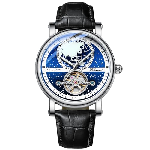 DAXIAOYU Klassische Karten-Zifferblatt, luxuriöse, automatische mechanische Armbanduhr für Herren, hohl, Tourbillon, wasserdicht, leuchtend, Business-Uhren, 2 Arten von Armbändern zur Auswahl, schwarz von daxiaoyu