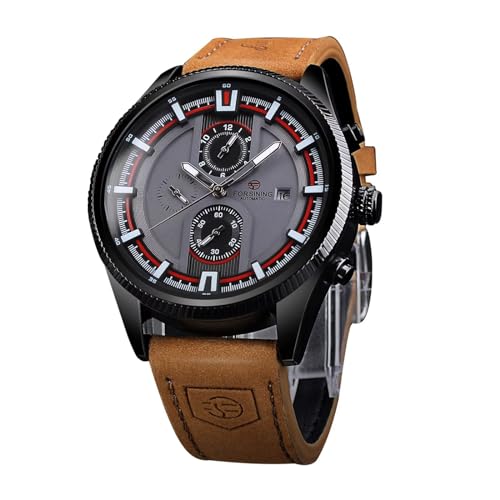 DAXIAOYU Mechanische Herren-Armbanduhr, echtes Lederband, automatische Militäruhr, analog, Datumsanzeige, lässige Uhren für Herren, wasserdicht, Schwarz von daxiaoyu