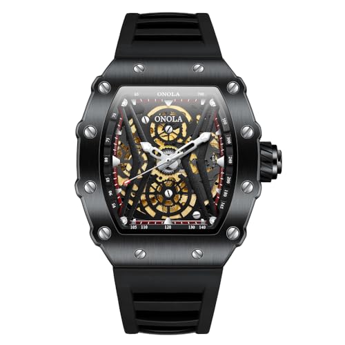 DAXIAOYU Modische Sportuhr, automatisch, mechanisch, wasserdicht, Silikonarmband, einzigartig, ausgehöhlt, Skelett-Zifferblatt, leuchtende Armbanduhr, Schwarz, Luxuriös von daxiaoyu