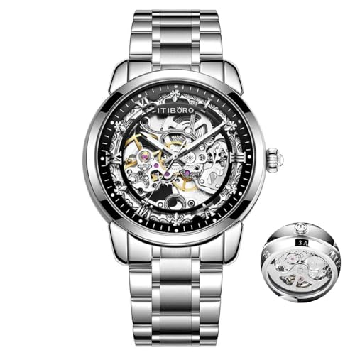 DAXIAOYU Modische exquisite automatische mechanische Herrenuhren, wasserdicht, 3D-Schnitzerei, Zifferblatt, leuchtende Uhr, Relogio Masculino + Box, Schwarz, Luxuriös von daxiaoyu