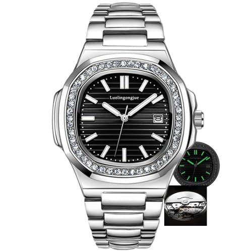 DAXIAOYU Reloj Hombre Herren-Armbanduhr, Strass, wasserdicht, Kalender, leuchtend, automatisch, mechanische Armbanduhr, modische Uhren für Herren, Schwarz, Luxuriös von daxiaoyu