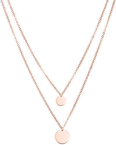 day.berlin Damen Halskette mit Plättchen Anhänger in Rosegold 18k vergoldet, 40cm & 50cm lang, Layer Kette 2-lagig aus 316L Edelstahl, wasserfest & nickelfrei von day berlin