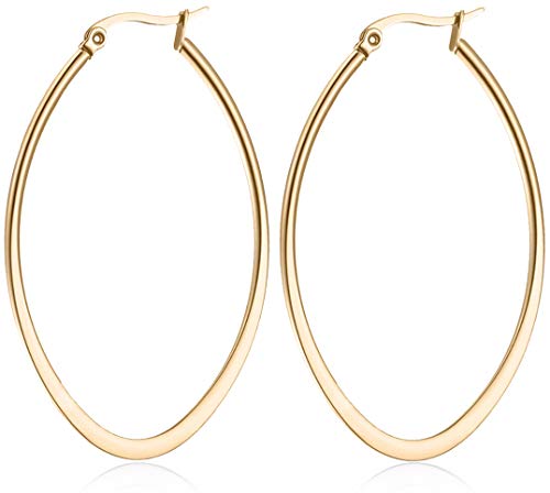day.berlin Damen Creolen Drop in Gold 18k vergoldet, große Ohrringe oval aus 316L Edelstahl 5,4cm x 3,8cm / 2mm stark, nickelfrei und wasserfest von day berlin