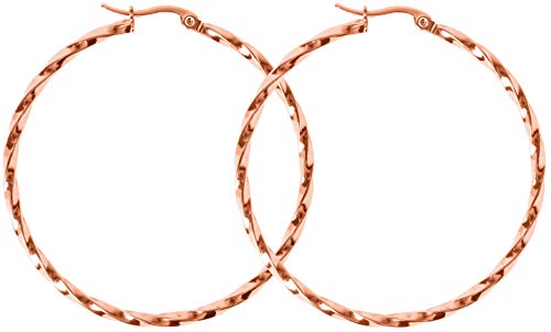 day.berlin Creolen Twist in Rosegold 18k vergoldet, große Damen Ohrringe gedreht, 5cm Durchmesser 2mm stark, 316L Edelstahl nickefrei und wasserfest von day berlin