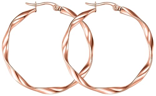 day.berlin Damen Creolen Celio in Rosegold 18k vergoldet, 35mm Durchmesser, gedrehte Ohrringe 2mm stark, 316L Edelstahl nickelfrei & wasserfest day.berlin Damen Creolen Celio in Rosegold 18k vergoldet, 35mm Durchmesser, gedrehte Ohrringe 2mm stark, 316L Edelstahl nickelfrei & wasserfest von day berlin