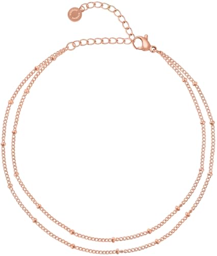 day.berlin Damen Fußkettchen Ava in Rosegold 18k vergoldet, Layered Fußkette mit kleinen Kugeln 22cm + 5cm variable Länge, 316L Edelstahl nickelfrei und wasserfest von day berlin