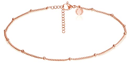 day.berlin Damen Fußkettchen Point in Rosegold 18k vergoldet, Fußkette 22cm + 5cm, variable Länge mit kleinen Kugeln aus 316L Edelstahl, nickelfrei und wasserfest von day berlin