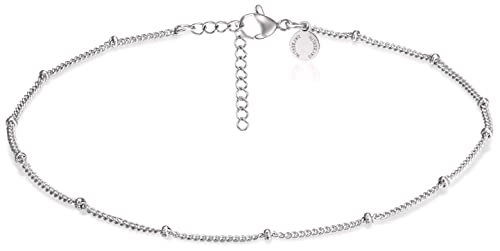 day.berlin Damen Fußkettchen Point in Silber, Fußkette 22cm + 5cm, variable Länge mit kleinen Kugeln aus 316L Edelstahl, nickelfrei und wasserfest von day berlin