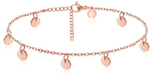 day.berlin Damen Fußkettchen Sun in Rosegold 18k vergoldet, Fußkette 23cm + 4cm, variable Länge mit kleinen Plättchen (5mm) aus 316L Edelstahl, nickelfrei und wasserfest für Frauen von day berlin