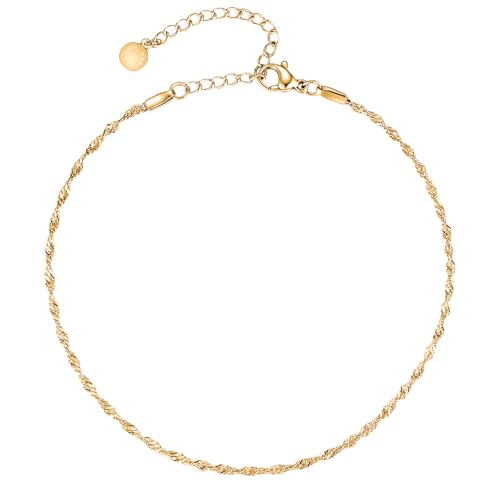 day.berlin Damen Fußkette Twist in Gold 18k vergoldet, Fußkettchen gedreht 22cm + 5cm, variable Länge aus 316L Edelstahl, nickelfrei und wasserfest von day berlin
