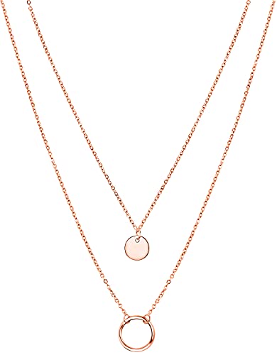 day.berlin Damen Halskette Circle in Rosegold 18k vergoldet, Layering Kette 42cm & 50cm Länge + 5cm, variable Länge mit Ring und Coin Anhänger, 316L Edelstahl nickelfrei und wasserfest von day berlin